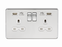 Knightsbridge 13A 2G Switched Socket with Dual USB Charger (2.4A) - Polished Chrome with  White Insert - (SFR9224PCW)