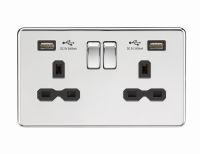 Knightsbridge 13A 2G Switched Socket with Dual USB Charger (2.4A) - Polished Chrome with Black Insert - (SFR9224PC)