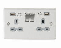 Knightsbridge 13A 2G Switched Socket Dual USB Charger (2.4A) with Grey Insert - Square Edge Brushed Chrome - (CS9224BCG)