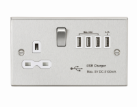 Knightsbridge 13A switched socket with quad USB charger (5.1A) - brushed chrome with white insert - (CS7USB4BCW)