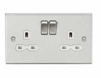 Knightsbridge 13A 2G DP Switched Socket with White Insert - Square Edge Brushed Chrome - (CS9BCW)