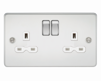Knightsbridge Flat plate 13A 2G DP switched socket - polished chrome with white insert (FPR9000PCW)