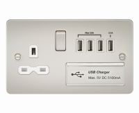 Knightsbridge Flat plate 13A switched socket with quad USB charger - pearl with white insert - (FPR7USB4PLW)