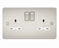 Knightsbridge Flat plate 13A 2G DP switched socket - pearl with white insert (FPR9000PLW)