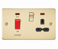 Knightsbridge Flat plate 45A DP switch and 13A switched socket with neon - brushed brass with black insert (FPR8333NBB)