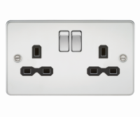 Knightsbridge Flat plate 13A 2G DP switched socket - polished chrome with black insert (FPR9000PC)