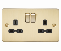 Knightsbridge Flat plate 13A 2G DP switched socket - brushed brass with black insert (FPR9000BB)