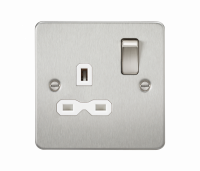 Knightsbridge Flat plate 13A 1G DP switched socket - brushed chrome with white insert (FPR7000BCW)