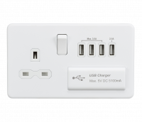 Knightsbridge Screwless 13A switched socket with quad USB charger (5.1A) - matt white - (SFR7USB4MW)