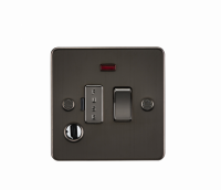 Knightsbridge Flat Plate 13A switched fused spur unit with neon and flex outlet - gunmetal - (FP6300FGM)
