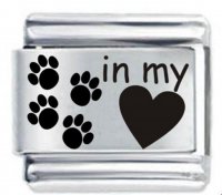 Paw prints in my Heart Dog Cat ETCHED Italian Charm