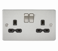 Knightsbridge Flat plate 13A 2G DP switched socket - brushed chrome with black insert (FPR9000BC)
