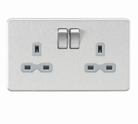 Knightsbridge Screwless 13A 2G DP switched socket - Brushed chrome with grey insert - (SFR9000BCG)