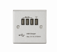 Knightsbridge Quad USB Charger Outlet (5.1A) - Brushed Chrome with Black Insert - (CSQUADBC)