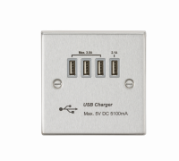 Knightsbridge Quad USB Charger Outlet (5.1A) - Brushed Chrome with Grey Insert - (CSQUADBCG)