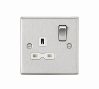 Knightsbridge 13A 1G DP Switched Socket with White Insert - Square Edge Brushed Chrome - (CS7BCW)