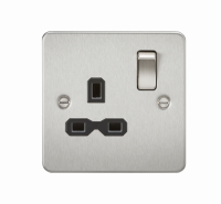 Knightsbridge Flat plate 13A 1G DP switched socket - brushed chrome with black insert (FPR7000BC)
