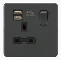 Knightsbridge Screwless 13A 1G switched socket with dual USB charger (2.4A) - Anthracite - (SFR9124AT)