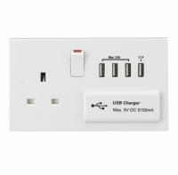 Knightsbridge 13A Switched Socket with Quad USB Charger 5V DC 5.1A (ST7USB4)