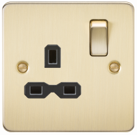 Knightsbridge Flat plate 13A 1G DP switched socket - brushed brass with black insert (FPR7000BB)