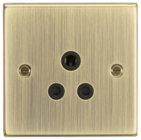 Knightsbridge 5A Unswitched Socket - Square Edge Antique Brass Finish with Black Insert (CS5AAB)