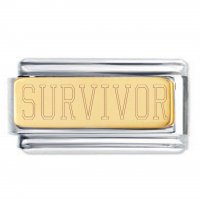 SURVIVOR 18K Gold Plate Engraved Superlink Inspirational Motivational Bracelet Charm