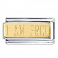 I AM FREE 18K Gold Plate Engraved Superlink Inspirational Motivational Bracelet Charm
