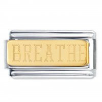 BREATHE 18K Gold Plate Engraved Superlink Inspirational Motivational Bracelet Charm