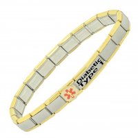 Gold Trim Diabetic Type 1 Stainless Steel Medical Alert Bracelet