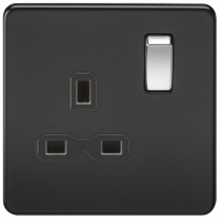 Knightsbridge Screwless 13A 1G DP switched socket - matt black with black insert and chrome rockers - (SFR7000MB)