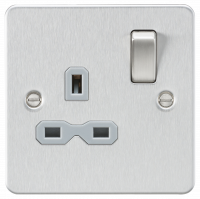 Knightsbridge Flat plate 13A 1G DP switched socket - brushed chrome with grey insert (FPR7000BCG)