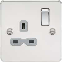 Knightsbridge Flat plate 13A 1G DP switched socket - polished chrome with grey insert (FPR7000PCG)
