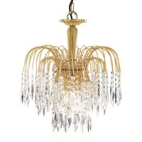 Searchlight Waterfall - 3Lt Ceiling, Gold, Clear Crystal