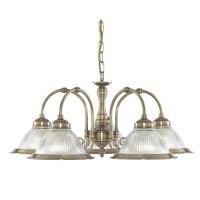 Searchlight American Diner - 5Lt Ceiling, Antique Brass, Clear Glass