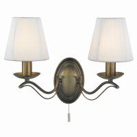 Searchlight Andretti 2 Light Wall Bracket, Antique Brass, Cream String Shades