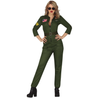 Womens Fighter Pilot Costume Jet Pilot Jumpsuit Fancy Dress Aviator Outfit