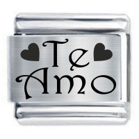 Te Amo Love Etched Shiny Italian Charm - Fits all 9mm Italian Charms