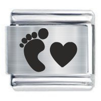Baby Foot with Heart Etched Shiny Italian Charm - Fits all 9mm Italian Style Charms
