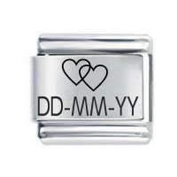 Daisy Charm - Custom Made Two Hearts Love Date Etched Fits Italian Modular charms