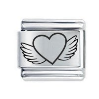 Heart with wings Etched Italian Charm - Fits all 9mm Italian Charms