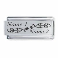 Superlink Custom Made Feathers 2 Names ETCHED Italian Charm - In Memorial - Any Name