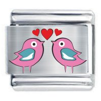 Colorev - Pair of Pink Lovebirds Italian Charm - Fits all 9mm Italian Style Charms