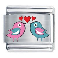 Colorev - Pair of Lovebirds Pink & Blue Italian Charm - Fits all 9mm Italian Style Charms
