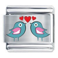 Colorev - Pair of Blue Lovebirds Italian Charm - Fits all 9mm Italian Style Charms