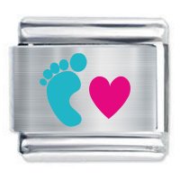Colorev - Baby Foot with Pink Heart Italian Charm - Fits all 9mm Italian Style Charms