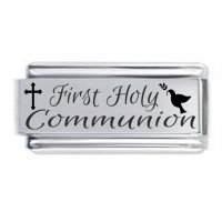 Daisy Charm - Etched First Holy Communion * Superlink 18mm x 9mm Classic Italian charm