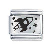 Daisy Charm - Etched Space Rocket * 9mm Classic Italian charm