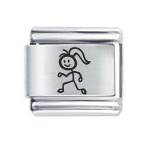 Daisy Charm - Etched Stick Woman Running * 9mm Classic Italian charm