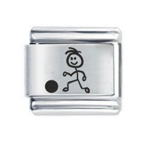 Daisy Charm - Etched Stick Man Playing Football * 9mm Classic Italian charm