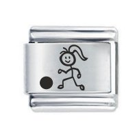 Daisy Charm - Etched Stick Woman Playing Football * 9mm Classic Italian charm